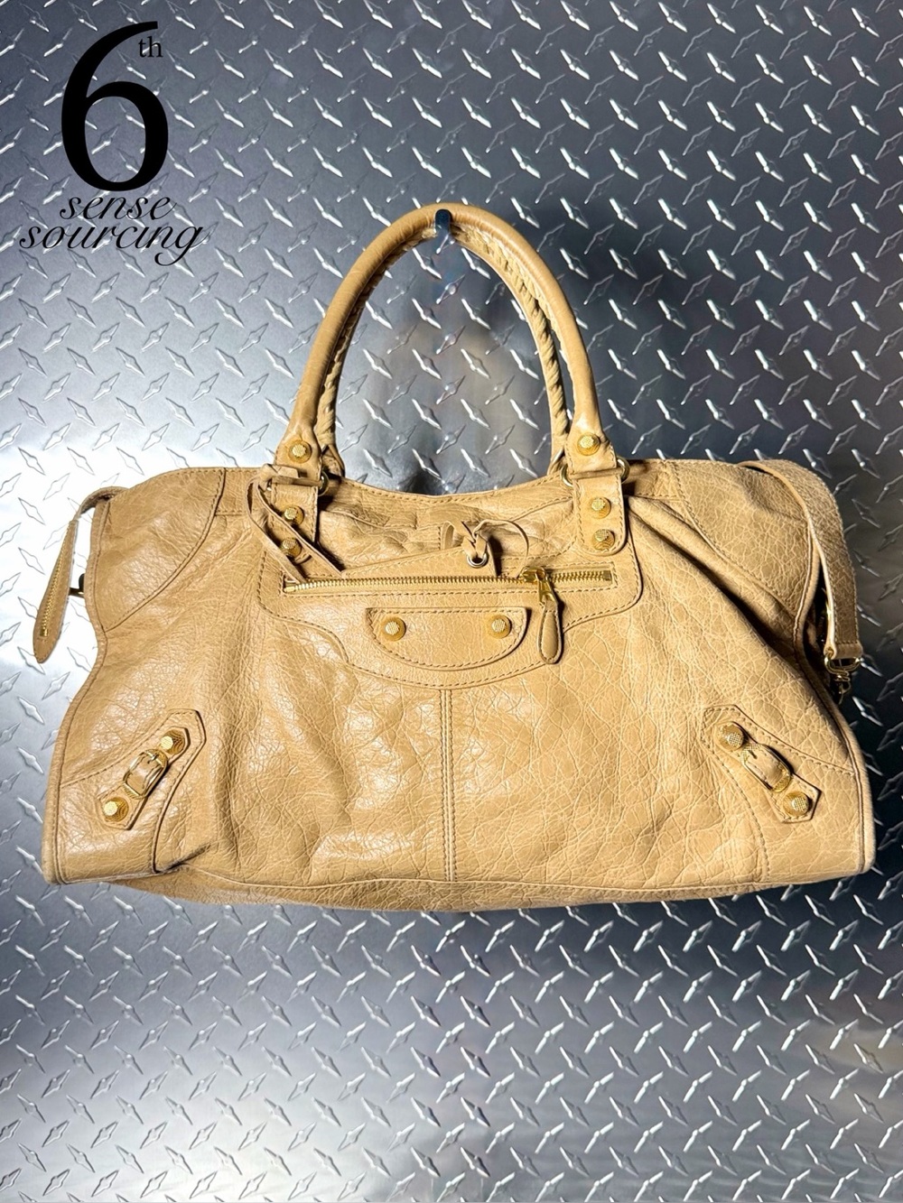 Balenciaga Classic Moto Medium City Bag in Beige GHW